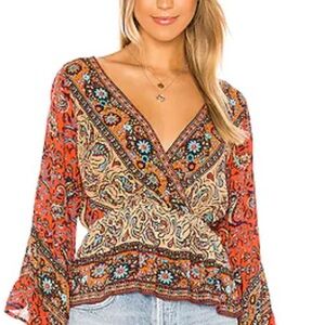 Free People Bohemian Multicolor Faux Wrap Blouse, XL, EUC